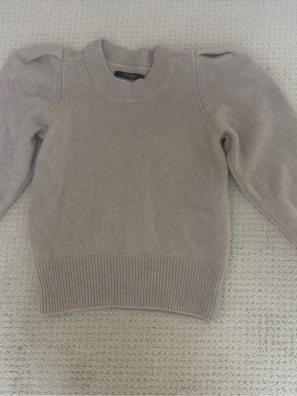 Mayson Taupe Puff-Sleeve Crewneck Sweater